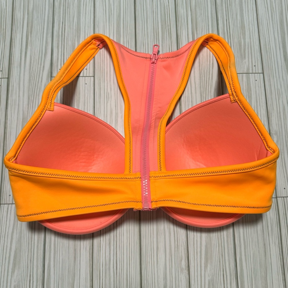 NEW Victoria’s Secret Swim Bikini Set Neoprene Orange Pink 36DD Sporty Zip - Picture 3 of 8